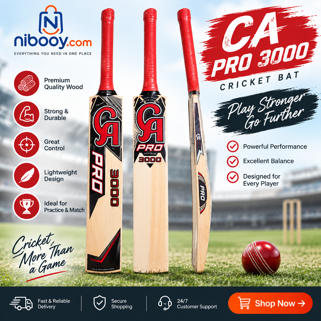 CA Pro 3000 Cricket Bat – Premium Cricket Bat for Training & Match